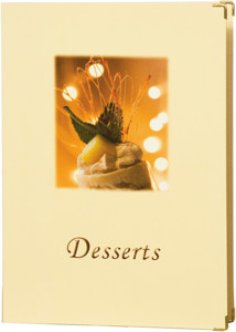 Dessertkarte aus foliertem Karton A5 2 Einschubseiten. Dessertkarte aus foliertem Karton A5 2 Einschubseiten.